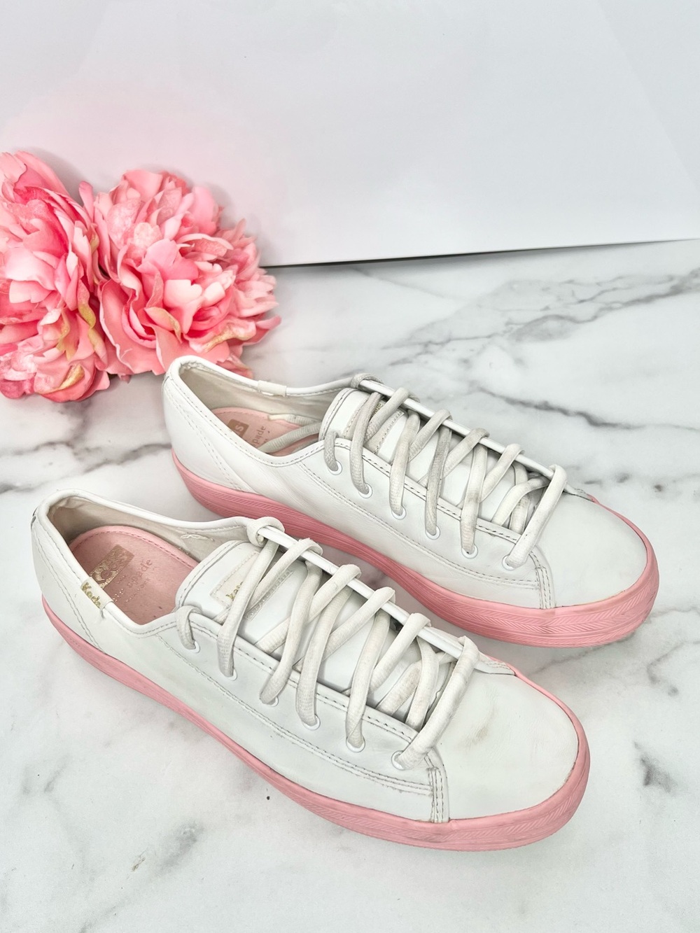 KEDS x KATE SPADE NEW YORK WHITE PINK PLATFORM LEATHER SNEAKERS
